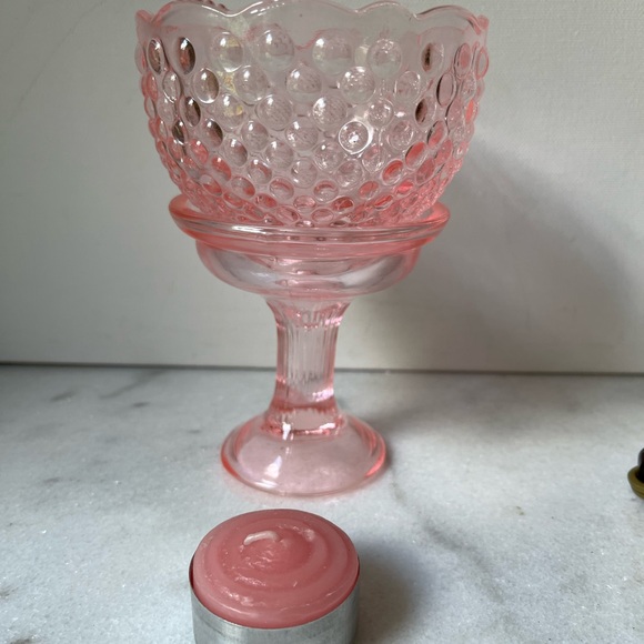 Vintage pink fairy lamp hobnail design candle holder 5.5” - Picture 8 of 12